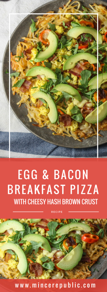 Egg & Bacon Breakfast Pizza with Cheesy Hash Brown Crust recipe | mincerepublic.com