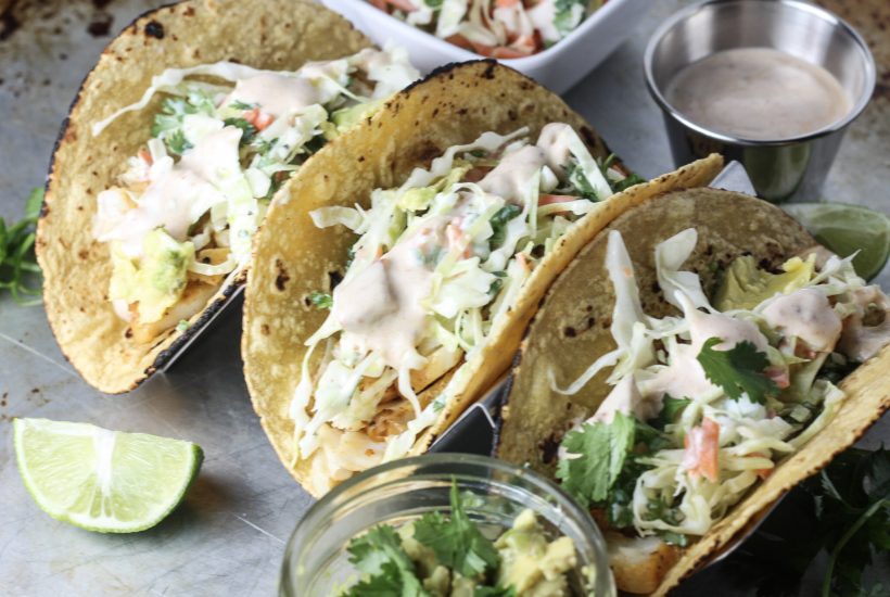 Fish Tacos with Cabbage Jalapeño Slaw and Chipotle White Sauce | A quick, easy and healthy fish taco recipe that comes together in under 20 minutes! | mincerepublic.com