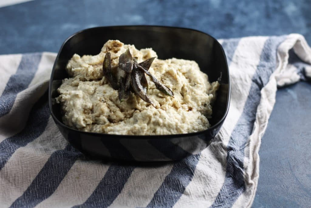 Creamy Cauliflower Mash with Brown Butter and Fried Sage recipe | #lowcarb #thanksgivingsides | mincerepublic.com