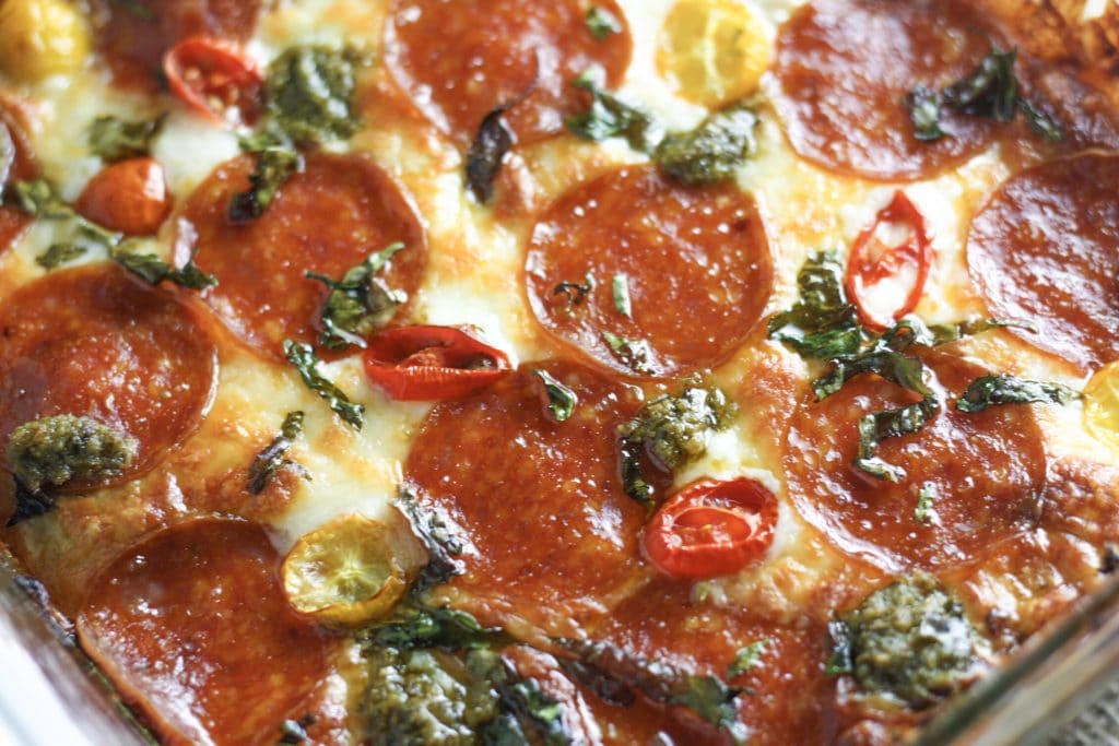 Pizza Casserole recipe | Your favorite pizza toppings in casserole form! | #keto #lowcarb | mincerepublic.com