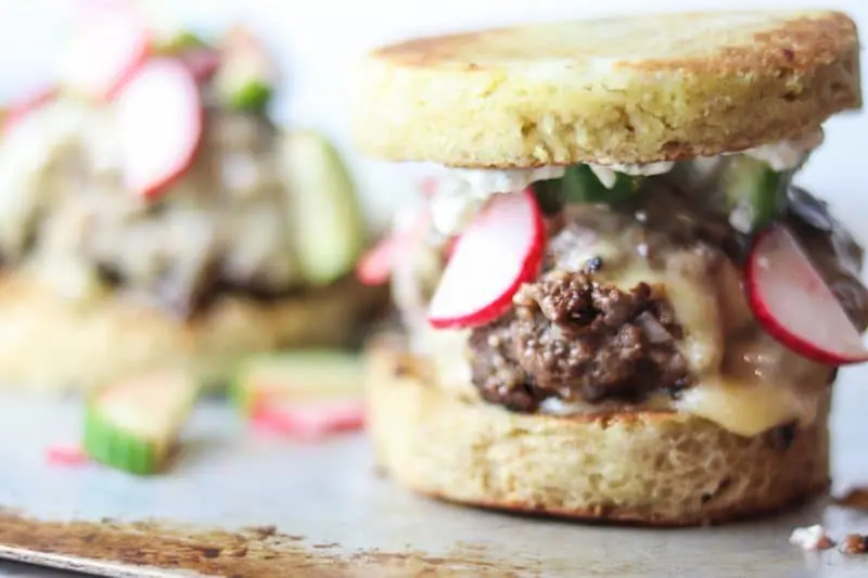 Keto Greek Burgers on 90 Second Bread Buns | #keto #lowcarb | mincerepublic.com