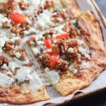 Sausage & Pesto Pizza on Low Carb Pizza Crust Recipe | #lowcarb #keto | mincerepublic.com