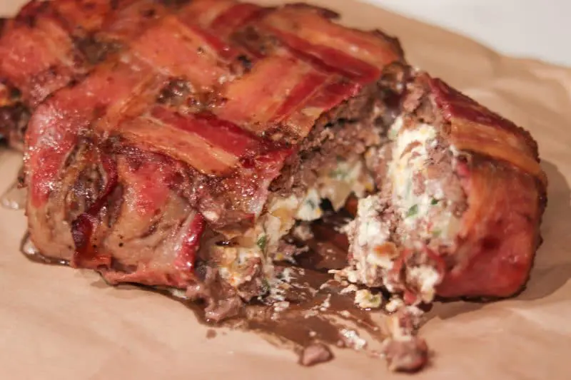 Bacon Wrapped Jalapeno Popper Meatloaf | A #lowcarb and #keto friendly meatloaf wrapped in a bacon weave! | mincerepublic.com