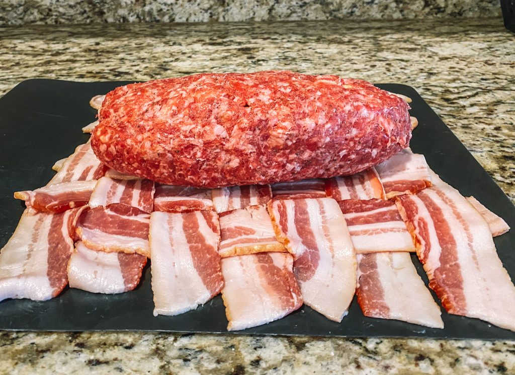 bacon weave to wrap a macaroni and cheese stuffed fatty