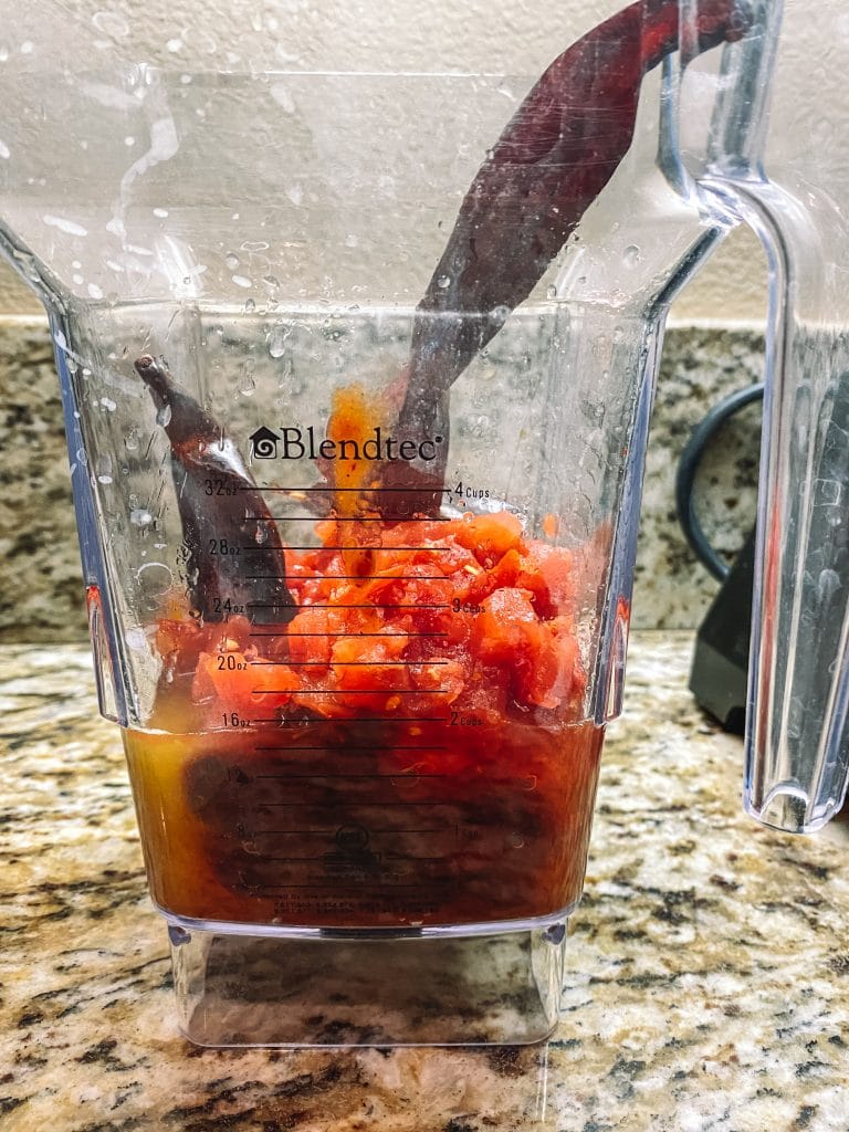 blending chiles and spices for barbacoa sauce